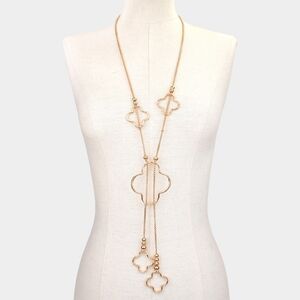 Long Gold Metal Clover Quatrefoil Charm Necklace Chain Fashion Accessories